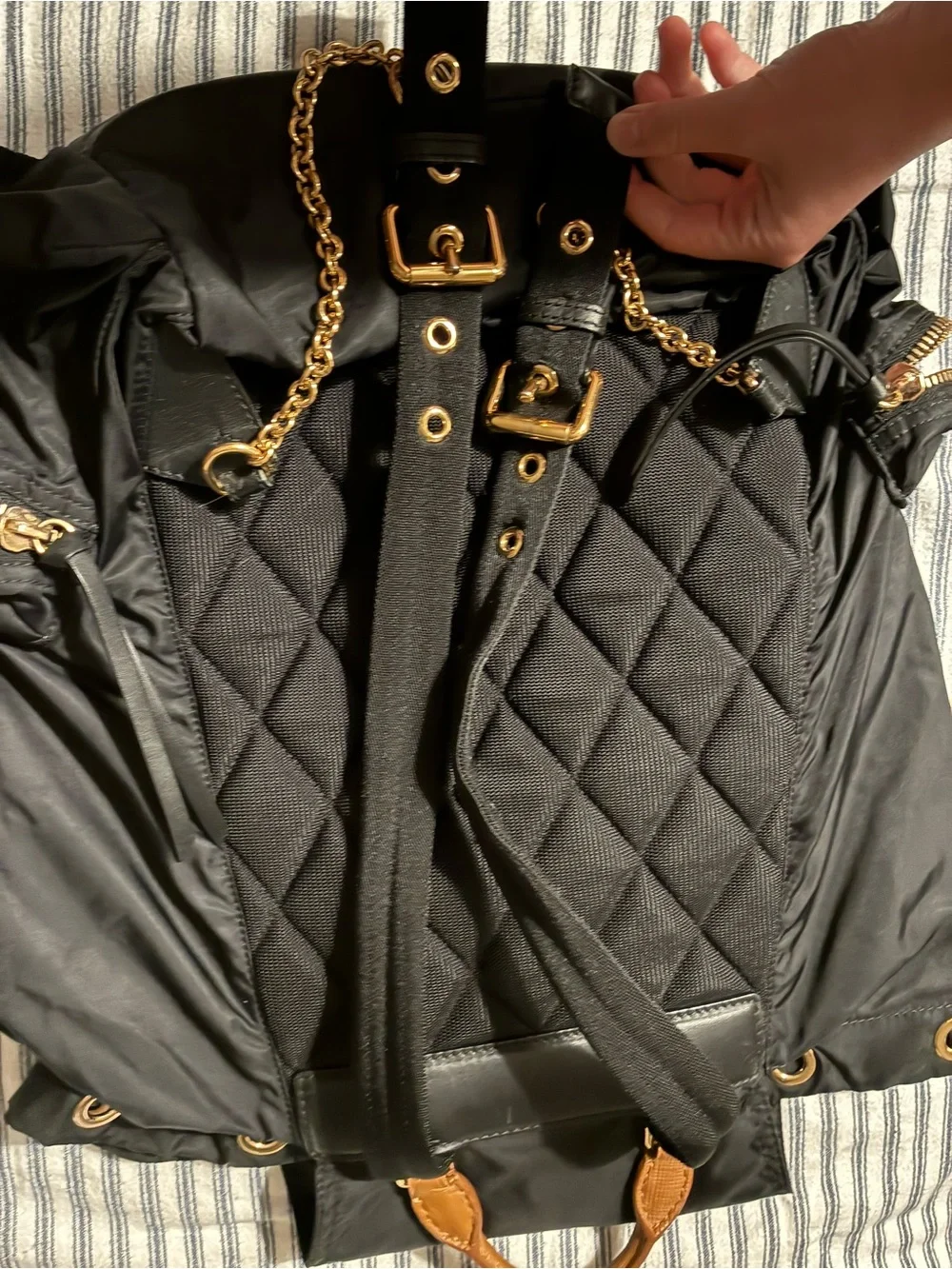 Burberry Black Nylon Backpack with Tan Trim